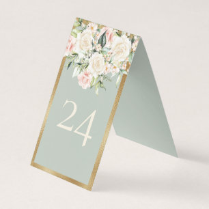 Elegant Floral Gold Green Wedding Table Number