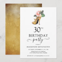 Elegant Floral Gold High Heels 30th Birthday