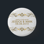 Elegant Floral Gold Lace With White Damasks 2 3 Cm Round Badge<br><div class="desc">Elegant gold tones floral lace design over white floral damasks pattern,  customisable template. Suggested blue font colour. If you need any help customising any of my designs,  contact ArtOnWear designer. Free text formatting with live help available by request.</div>