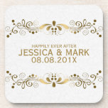 Elegant Floral Gold Lace With White Damasks 2 Coaster<br><div class="desc">Elegant gold tones floral lace design over white floral damasks pattern,  customisable template. Suggested blue font colour. If you need any help customising any of my designs,  contact ArtOnWear designer. Free text formatting with live help available by request.</div>