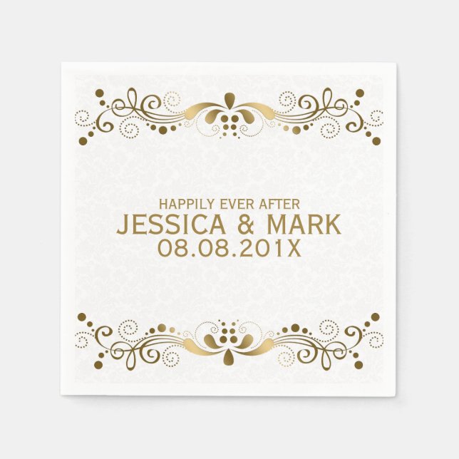 Elegant Floral Gold Lace With White Damasks 2 Napkin (Front)