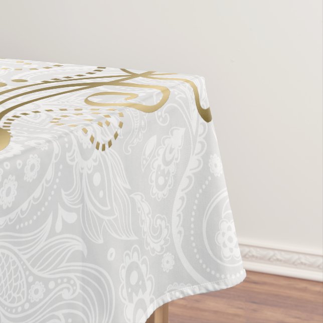 Elegant Floral Gold Lace With White Damasks 2a Tablecloth (In Situ)