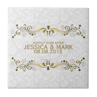 Elegant Floral Gold Lace With White Damasks 2a Tile