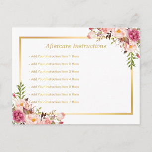Elegant Floral Gold Lash Salon Aftercare Card