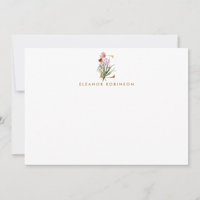 Elegant Floral Gold Monogram Letter E Personalised Card (Front)
