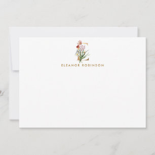 Elegant Floral Gold Monogram Letter E Personalised Card