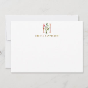 Elegant Floral Gold Monogram Letter H Note Card