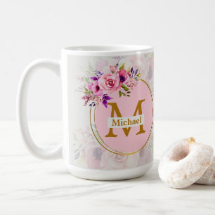 Elegant Floral Gold Monogram   Name & Initial Coffee Mug