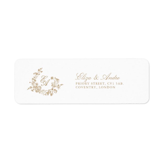 Elegant Floral Gold Monogram Return Address Labels (Front)
