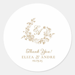 Elegant Floral Gold Monogram Wedding Sticker