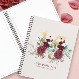 Elegant Floral Gold Number 15 Burgundy Guestbook Notebook
