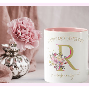 Elegant Floral Gold Pink YOUR Monogram Name Two-Tone Coffee Mug