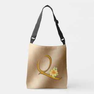 Elegant Floral Gold Q Crossbody Bag