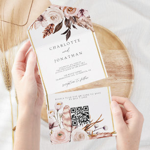 Elegant Floral Gold Rustic Fall Wedding All In One All In One Invitation