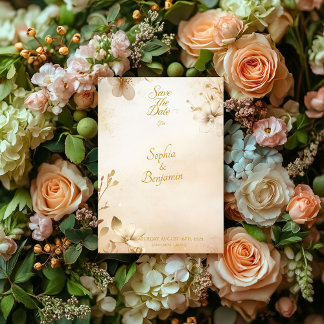 Elegant Floral Gold Save the Date Custom Details Invitation