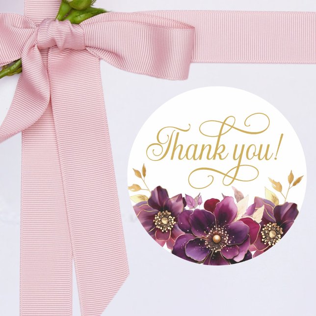 Elegant Floral Gold Script Thank you Sticker (Creator Uploaded)
