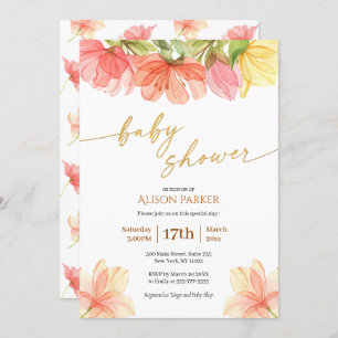 Elegant Floral Gold Script Watercolor Greenery Invitation