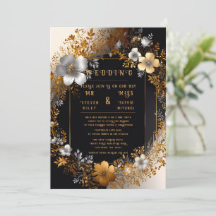 Elegant Floral Gold & Silver Wedding Invitations