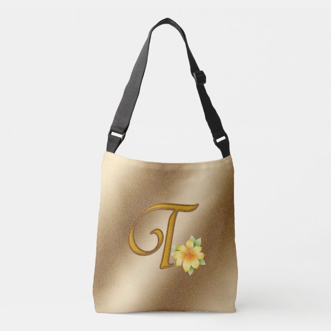 Elegant Floral Gold T Crossbody Bag (Front)