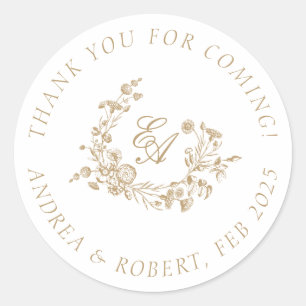 Elegant Floral Gold Thank You for Coming  Classic Round Sticker