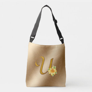 Elegant Floral Gold U Crossbody Bag