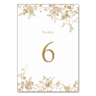 Elegant Floral Gold Vintage Wedding Table Number