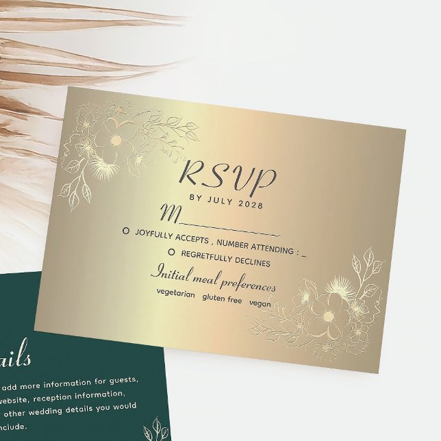 Elegant Floral Gold Wedding RSVP Card (Creator Uploaded)