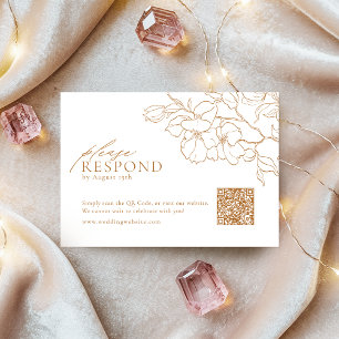 Elegant floral golden fall wedding QR code RSVP Card