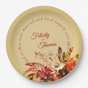 Elegant Floral Golden Happily Ever After Wedding Paper Plate