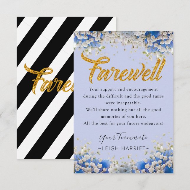 Elegant Floral Goodbye coworker farewell card (Front/Back)