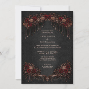Elegant floral gothic halloween wedding Invitation