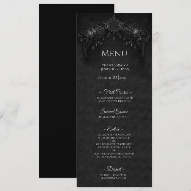 Elegant floral Gothic Halloween Wedding Menu (Front/Back)