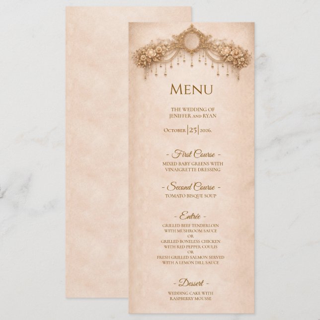 Elegant floral Gothic Halloween Wedding Menu (Front/Back)