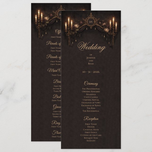 Elegant floral Gothic Halloween Wedding Program Menu (Front/Back)