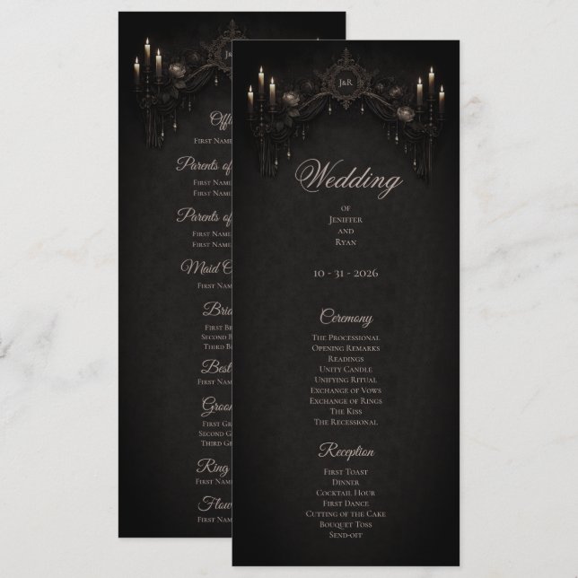 Elegant floral Gothic Halloween Wedding Program Menu (Front/Back)