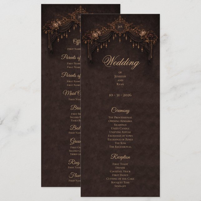 Elegant floral Gothic Halloween Wedding Program Menu (Front/Back)