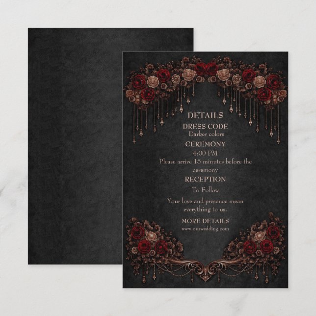 Elegant floral gothic wedding enclosure card (Front/Back)