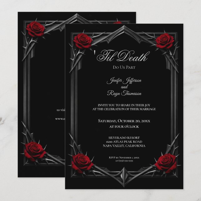 Elegant Floral Gothic wedding invitation (Front/Back)