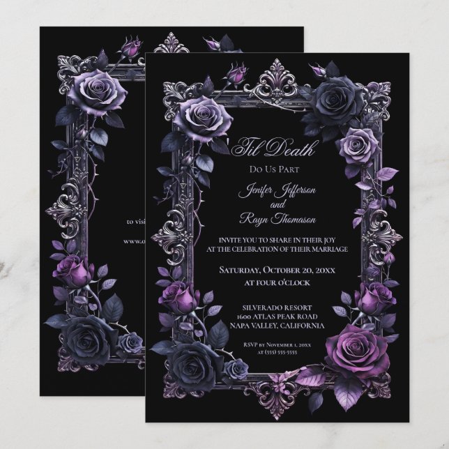 Elegant Floral Gothic wedding invitation (Front/Back)