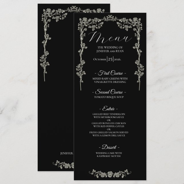 Elegant floral Gothic Wedding Menu (Front/Back)
