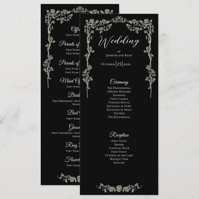 Elegant floral Gothic Wedding Program Menu (Front/Back)