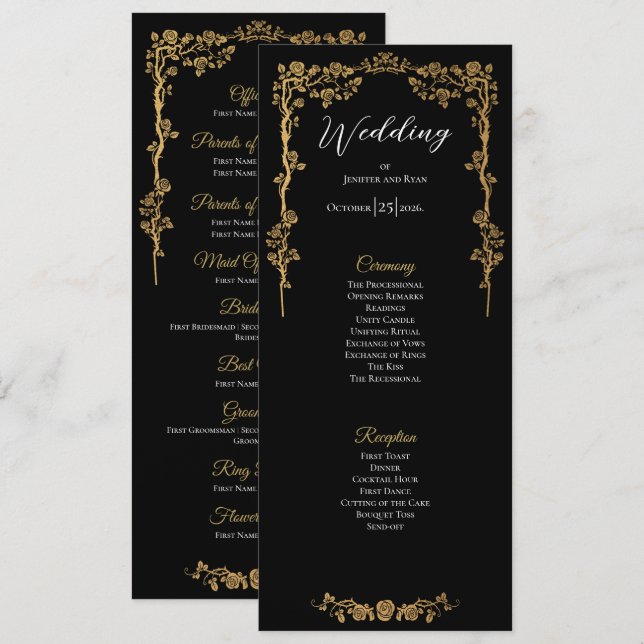 Elegant floral Gothic Wedding Program Menu (Front/Back)