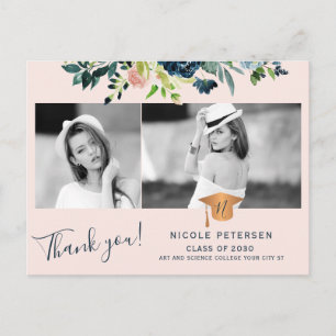 Elegant floral graduate photo graduation thank you postcard