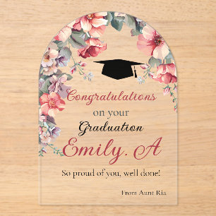 Elegant Floral Graduation Card - Personalise name Acrylic Invitations