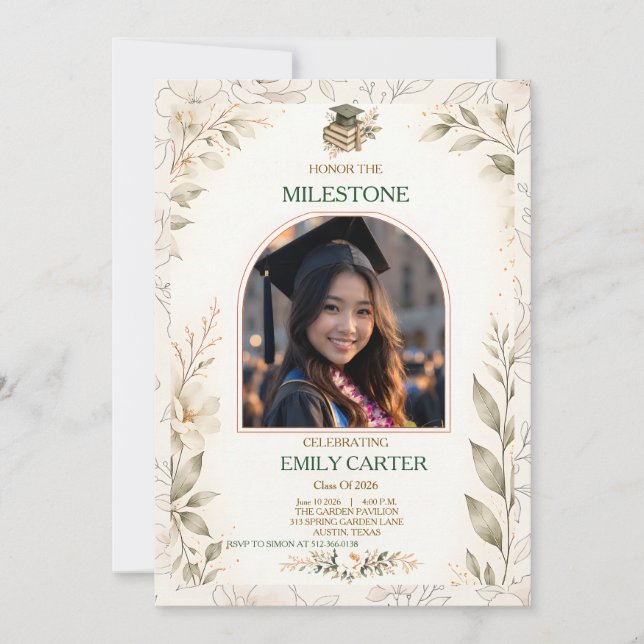 Elegant Floral Graduation Invitation (Front)