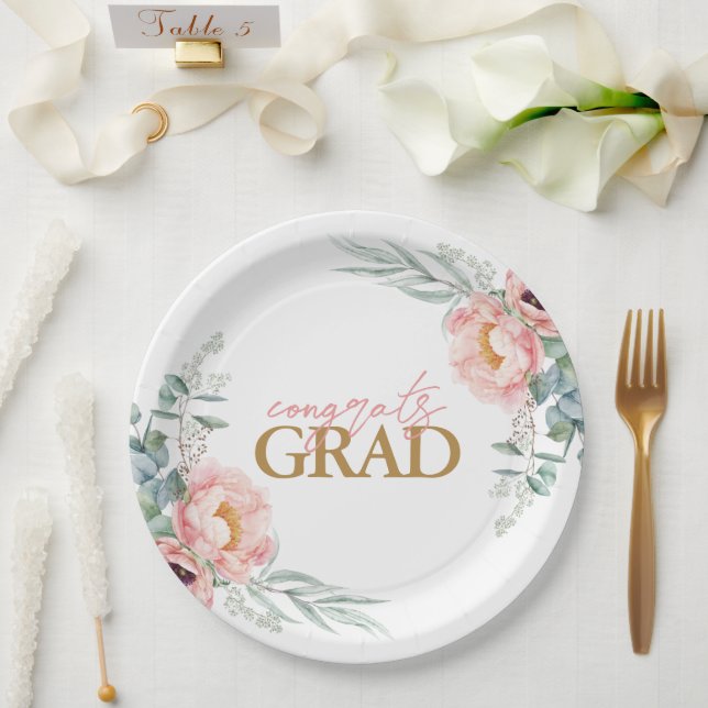 Elegant Floral Graduation Paper Plates (Wedding)