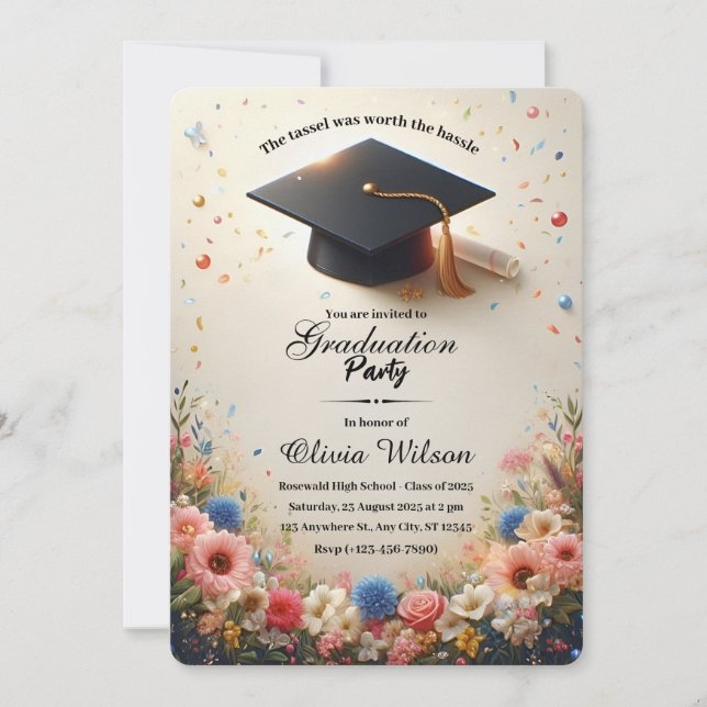 Elegant Floral Graduation Party Invitation (Front)