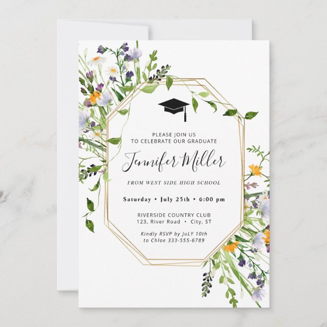 Elegant Floral Graduation Party Photo Holiday Card (Front)