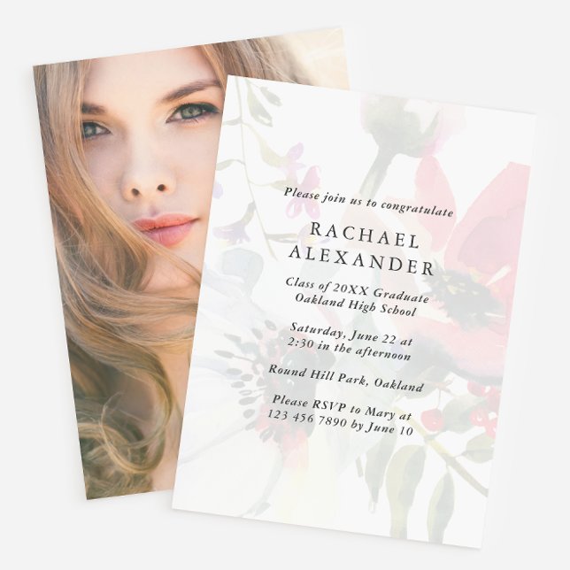 Elegant Floral Graduation Party Photo Invitation (Creator Uploaded)