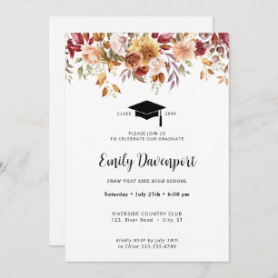 Elegant Floral Graduation photo on back  Invitation